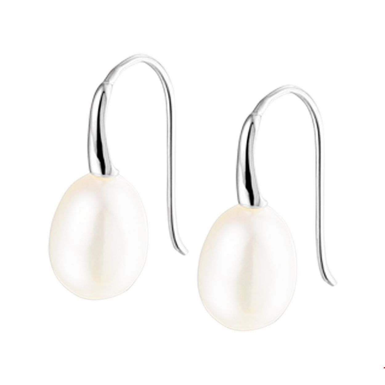 Gerhodineerd zilveren oorhangers met zoetwaterparel. 
Breedte: 8 mm
Hoogte: 18 mm