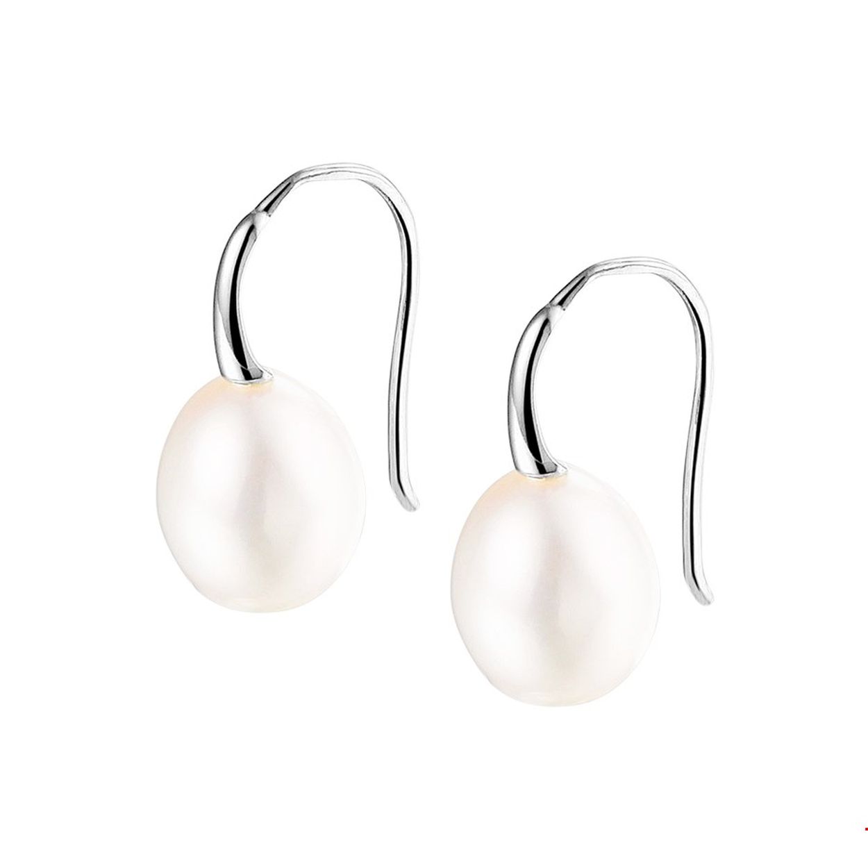 Gerhodineerd zilveren oorhangers met zoetwaterparel. 
Breedte: 8.5 mm
Hoogte: 19 mm