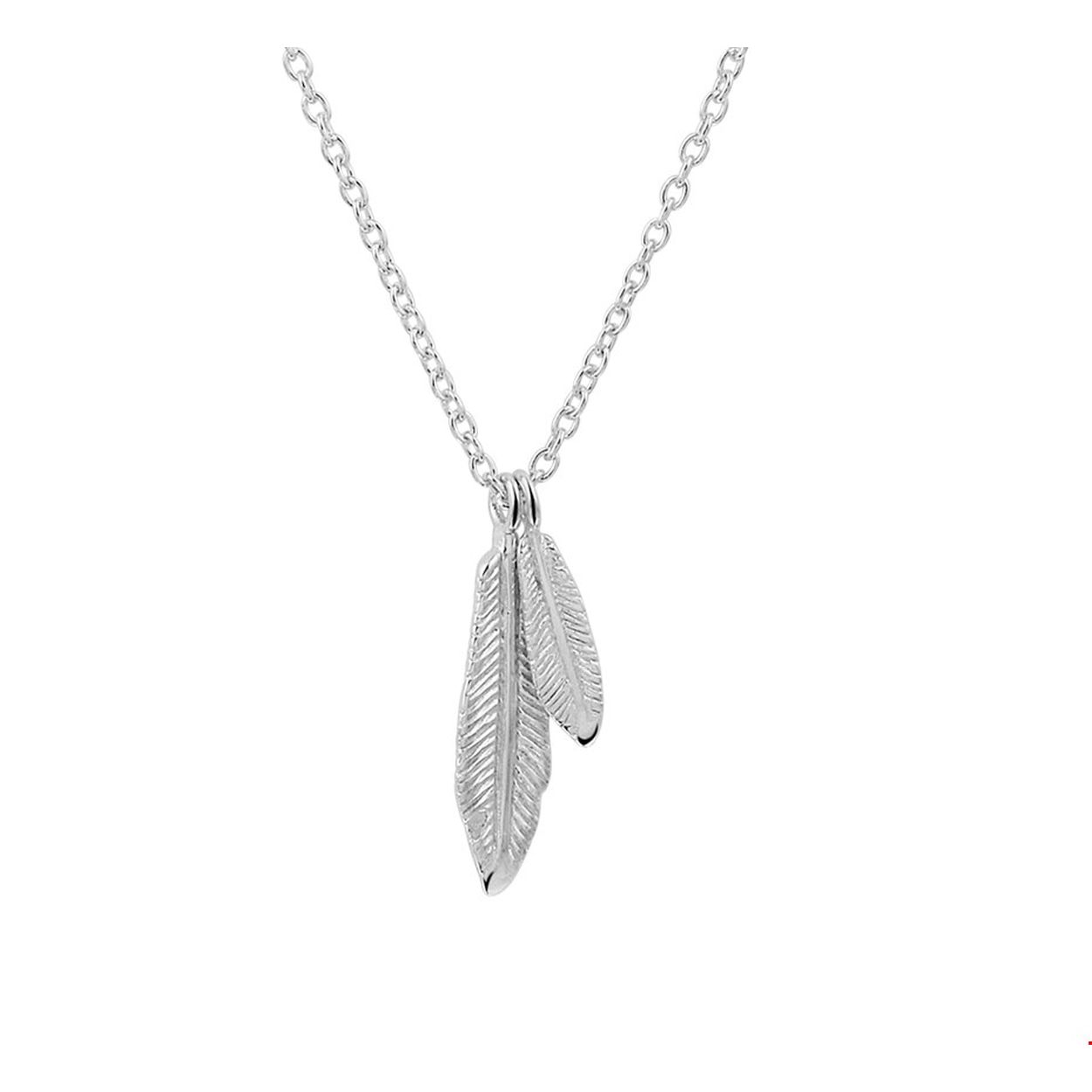 Gerhodineerd zilveren collier met twee veren van 19 x 5mm en 13 x 3mm. De lengte bedraagt 41cm met 4cm extensie en de schakelbreedte is 1.2mm.
Doelgroep: dames
Breedte: 5 mm
Kortste lengte: 41 cm
Langste lengte: 45 cm
Hoogte: 19 mm