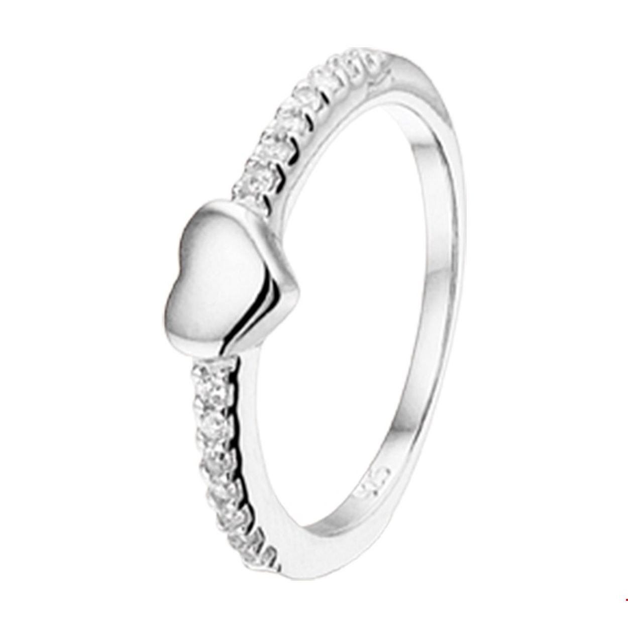 Zilveren ring met een hartje en zirkonia's 

Ringmaat: 14.50 mm (46)
Breedte: 4 mm
Zetting: entourage (rijzetting)