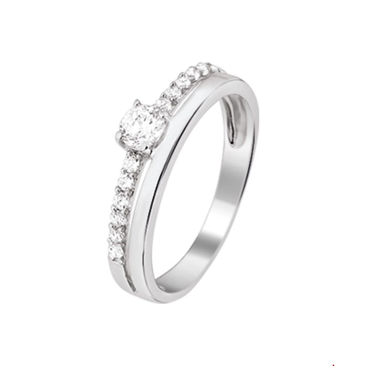 Gerhodineerde zilveren ring met zirkonia
Breedte: 5.1 mm Zetting: entourage (rijzetting)
