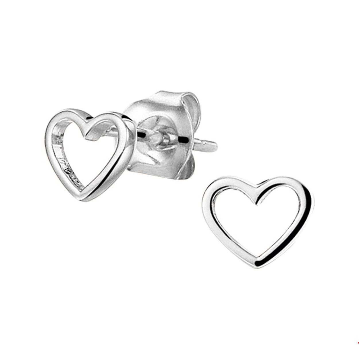 Gerhodineerd zilveren oorknoppen met een hart en een poli afwerking. 
Doelgroep: dames
Breedte: 7 mm
Hoogte: 6 mm
