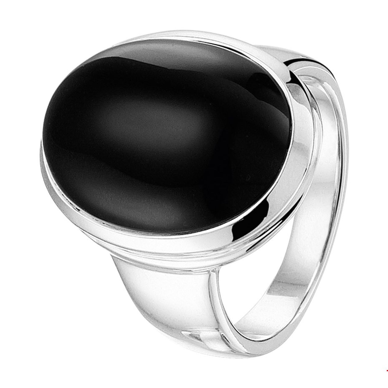 Gerhodineerd zilveren ring met zwarte onyx en een poli afwerking.