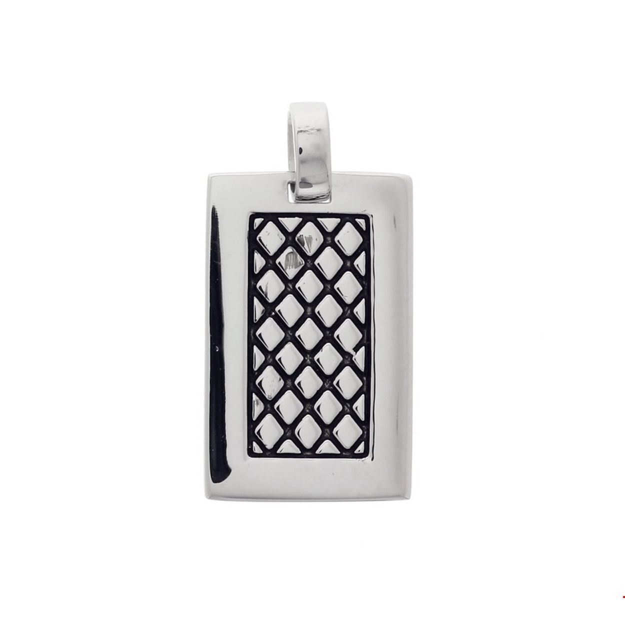 Beschrijving: Gerhodineerd zilveren hanger. 
Verpakt per: 1
Doelgroep: heren
Breedte: 18 mm
Hoogte: 35.5 mm