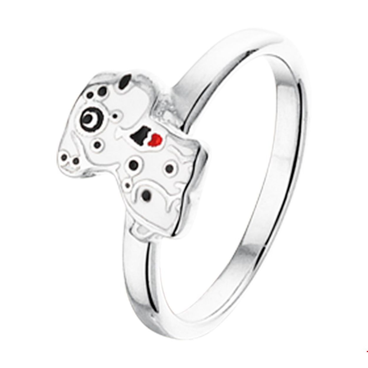 Schattig gerhodineerd zilveren hond ring uitgevoerd met verschillende kleuren emaille. De ring is er in verschillende maten en heeft een breedte van 7.5mm. U kunt deze ring combineren met bijpassende sieraden uit onze collectie. Tip: Leuk om kado te geven! Wat zal ze stralen! INFO: Gerhodineerd zilver is door de rhodiumlaag beter bestand tegen verkleuren en krassen.