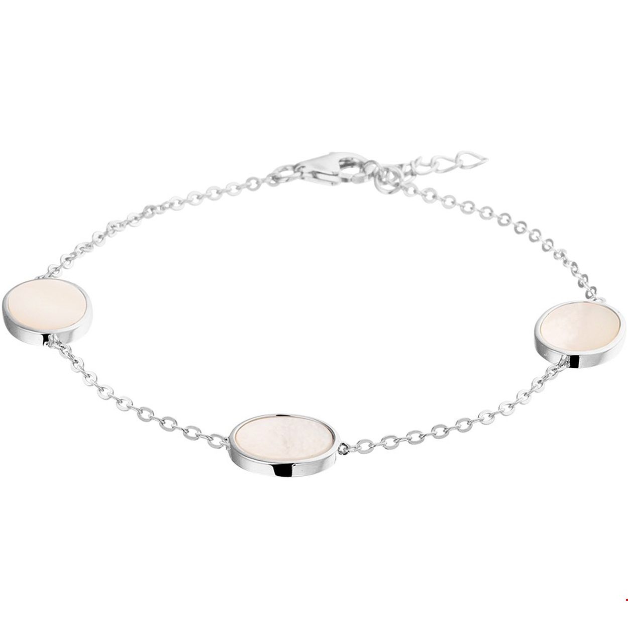 Beschrijving: Gerhodineerd zilveren armband met drie ovaal gevormde tussenstukken gevuld met parelmoer. De armband heeft een anker schakel met een lengte van 17cm met een extensie van 2cm een breedte van 1.7mm en de ovale tussenstukken van 9.5x11.5mm. De armband is te combineren met bijpassende sieraden uit onze collectie. INFO: Gerhodineerd zilver is door de rhodiumlaag beter bestand tegen verkleuren en krassen.
Verpakt per: 1
Doelgroep: dames
Breedte: 11.5 mm
Kortste lengte: 17 mm
Langste lengte: 19 mm
Hoogte: 9.5 mm