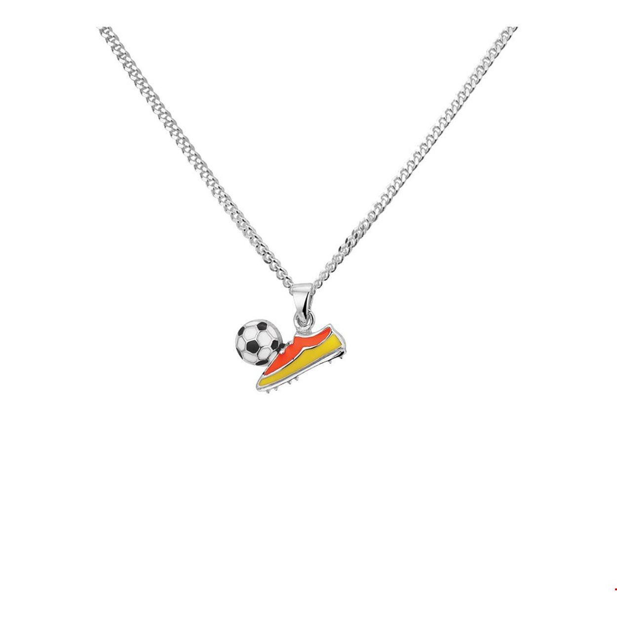 Beschrijving: Stoer gerhodineerd zilveren gourmet collier met voetbalschoen en bal van emaille in oranje geel en zwart. Het collier is 1.4mm breed en heeft een lengte van 36cm met een extensie van 4cm. De voetbalschoen heeft een afmeting van 10.5x13.5mm. Tip: Leuk om kado te geven.
Doelgroep: kinderen
Breedte: 1.4 mm
Kortste lengte: 36 cm
Langste lengte: 40 cm