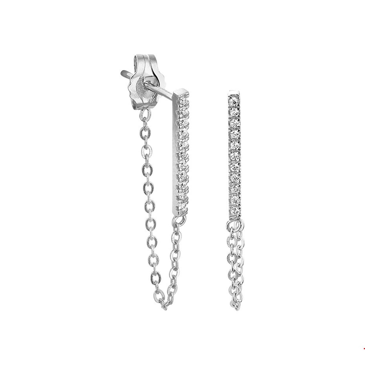 Beschrijving: Trendy gerhodineerd zilveren oorhangers uitgevoerd met een poli afgewerkte balkjes met een een luxe rijzetting van briljant geslepen zirkonia. De oorhangers hebben een afmeting van 17.5x1.5mm. De oorknoppen hebben een stevige pouchette sluiting die verbonden is met het balkje om verlies te voorkomen. Ben jij helemaal van het hier en nu dan mogen deze oorhangers niet missen in jou sieraden stash!. INFO: Gerhodineerd zilver is door de rhodiumlaag beter bestand tegen verkleuren en krassen.
Doelgroep: dames
Breedte: 1.5 mm
Hoogte: 58 mm
Zetting: alliance (rijzetting)