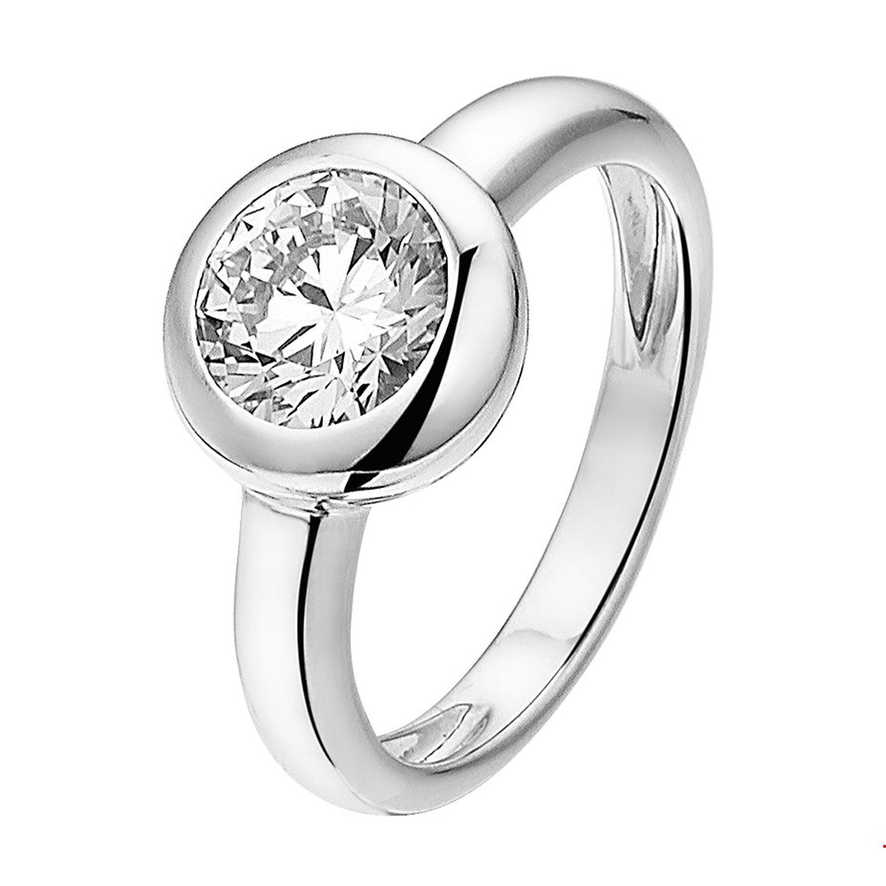 Zilveren ring met zirkonia in gladom zetting.