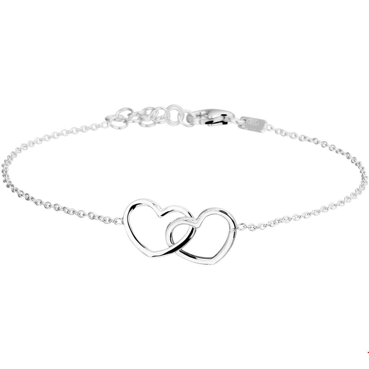 Gerhodineerd  zilveren 1.2mm breed anker armband met een lengte van 16cm en een extensie van 3cm uitgevoerd met 2 harten van 9x12mm. Breedte: 12 mm
Kortste lengte: 16 mm
Langste lengte: 19 mm
Hoogte: 9 mm