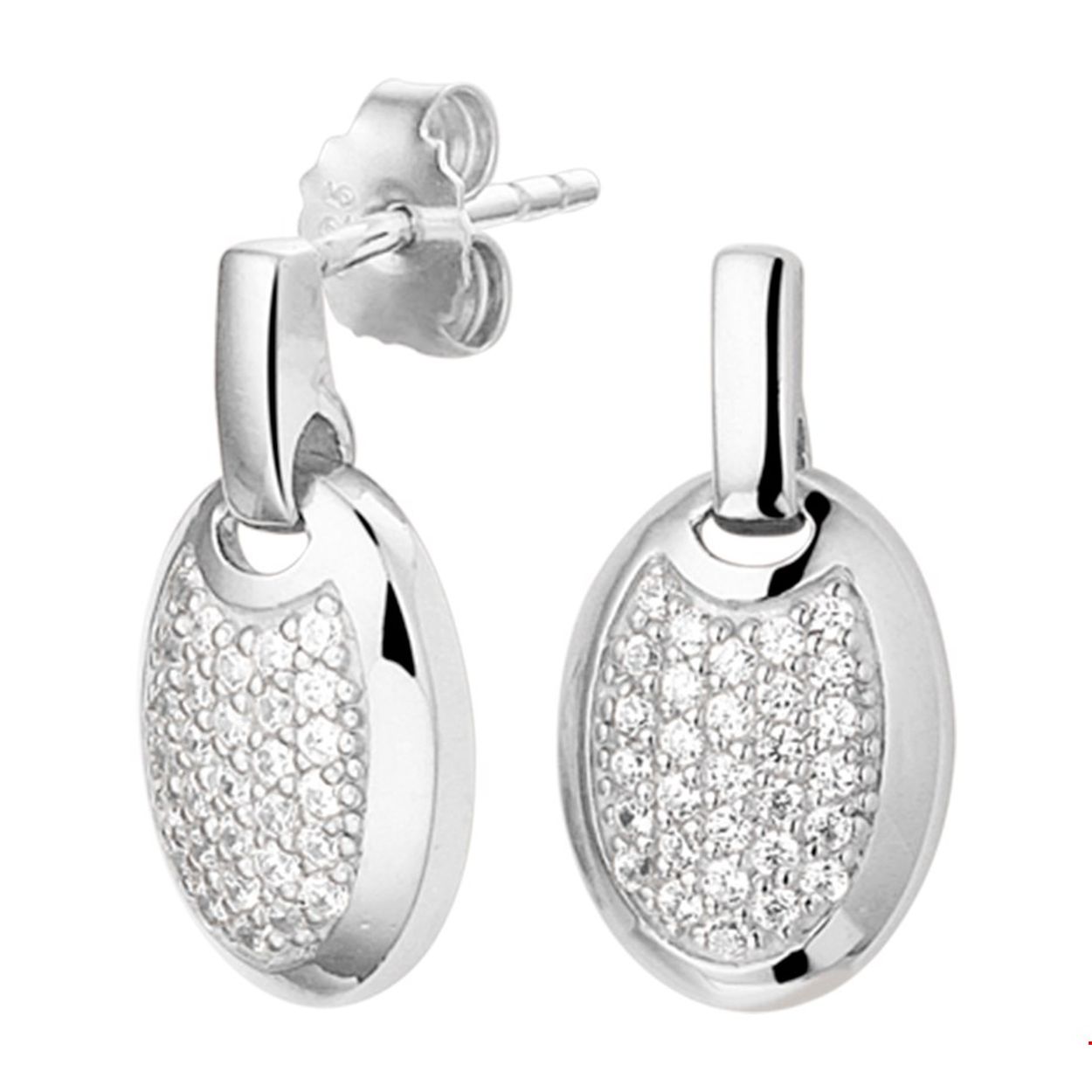 Chique gerhodineerd zilveren oorhangers uitgevoerd met een luxe pave van briljant geslepen zirkonia. De combinatie van de sierlijke vorm en schitterende zirkonia stenen maken dit sieraad tot een ware eyecatcher. Het geheel heeft een betoverend en stijlvol ontwerp.
Tip: Combineer deze oorhangers met bijpassende sieraden uit onze collectie.