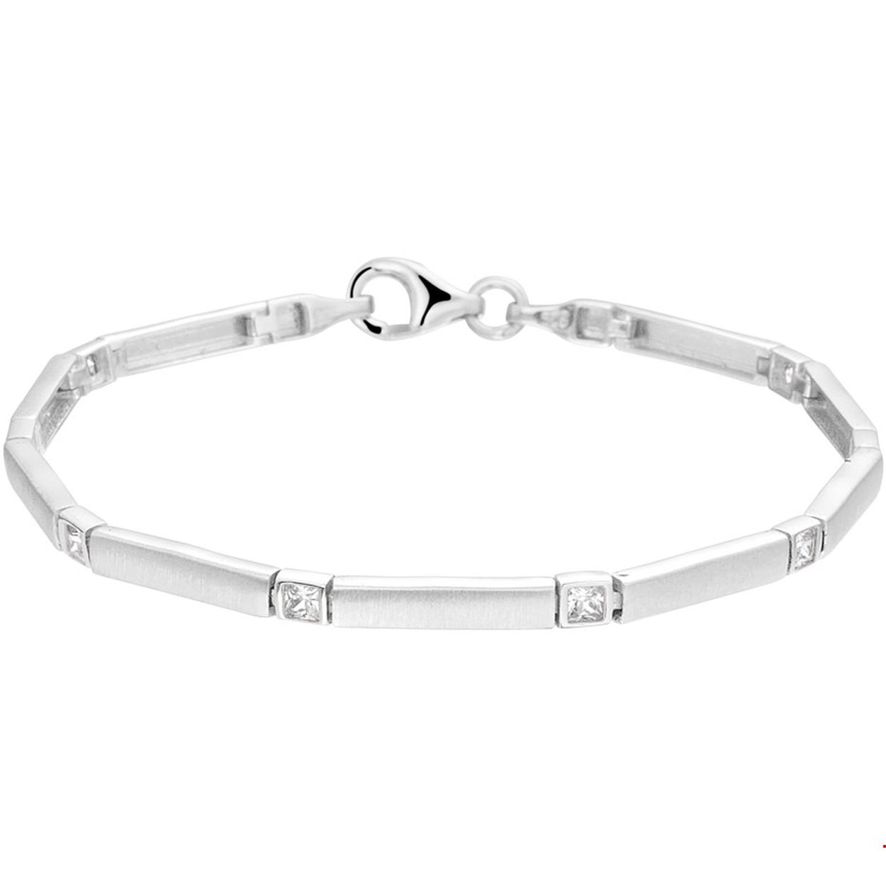 Beschrijving: Strak gerhodineerd zilveren armband met een lengte van 19cm en strakke schakels van 3.3mm breed uitgevoerd met prinses geslepen zirkonia in een stevige zetkast en karabijn sluiting. De armband heeft matte schakels en stralen elegantie uit ze maken de armband tot een ware eyecatcher. De armband is te combineren met bijpassende sieraden een perfecte combinatie als je subtiel glamour wilt toevoegen aan je look. Info: Gerhodineerd zilver is door de rhodiumlaag beter bestand tegen verkleuren en krassen.
Verpakt per: 1
Doelgroep: dames
Breedte: 3.3 mm
Langste lengte: 19 cm
Zetting: entourage (kastzetting)