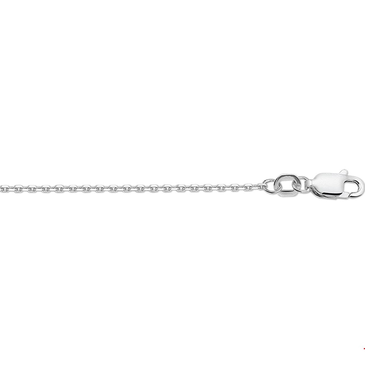 Beschrijving: Gerhodineerd zilveren collier met anker schakel. 
Uniekenummer serie: 28766
Doelgroep: dames
Breedte: 1.3 mm
Langste lengte: 50 mm