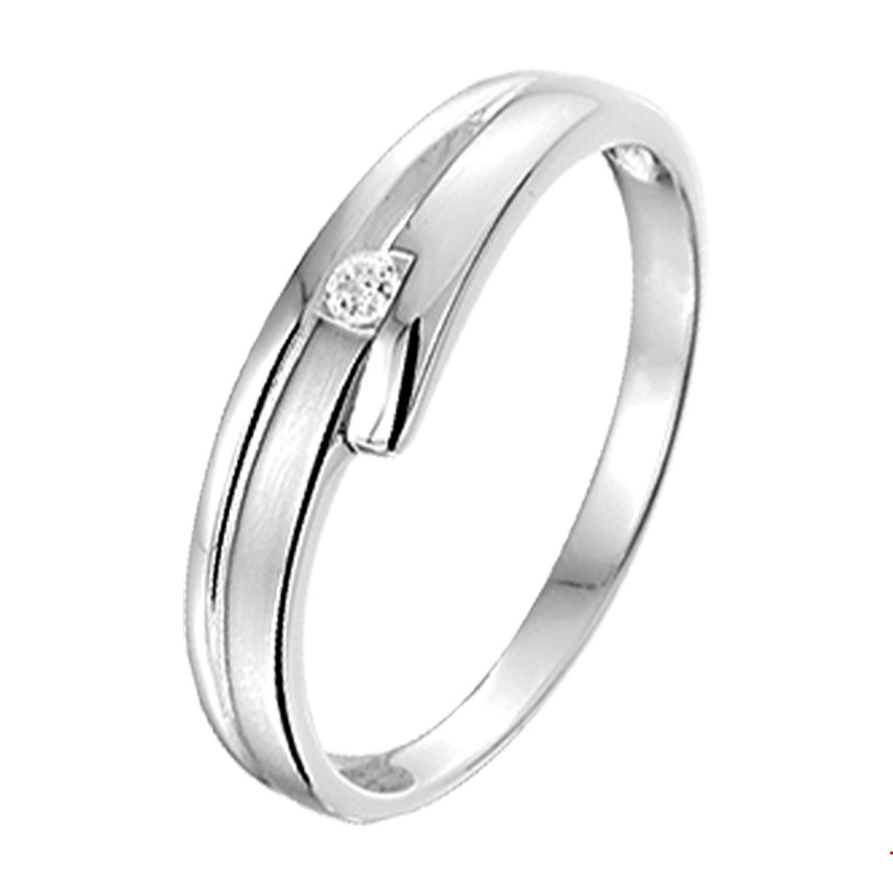 Beschrijving: Gerhodineerd zilveren ring met een poli/matte afwerking. 
Uniekenummer serie: 39337
Verpakt per: 1
Doelgroep: dames
Ringmaat: 17.75 mm (56)
Breedte: 5 mm
Zetting: solitaire (span zetting)