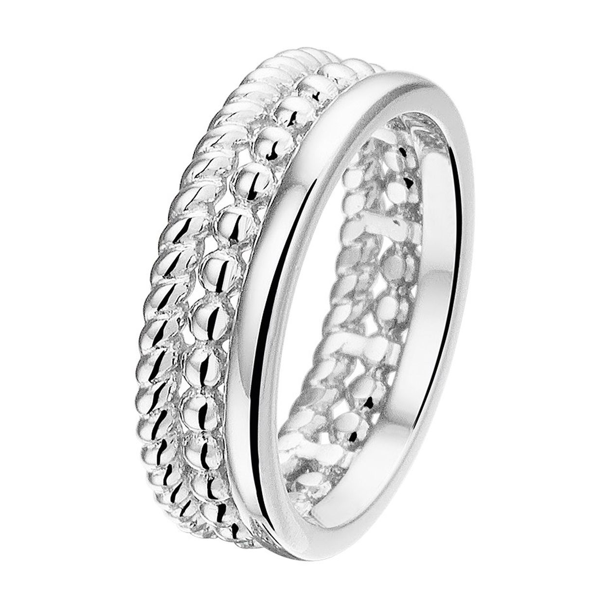 Beschrijving: Trendy gerhodineerd zilveren ring van 6mm breed uitgevoerd met 3 verschillende soorten schenen hierdoor lijkt het alsof er 3 ringen om zitten. Ben je helemaal van het hier en nu hou je van sieraden van deze tijd?. Dan mag deze ring niet missen in jou sieraden stash!.
Uniekenummer serie: 39580
Verpakt per: 1
Doelgroep: dames
Ringmaat: 17.75 mm (56)
Breedte: 6 mm
