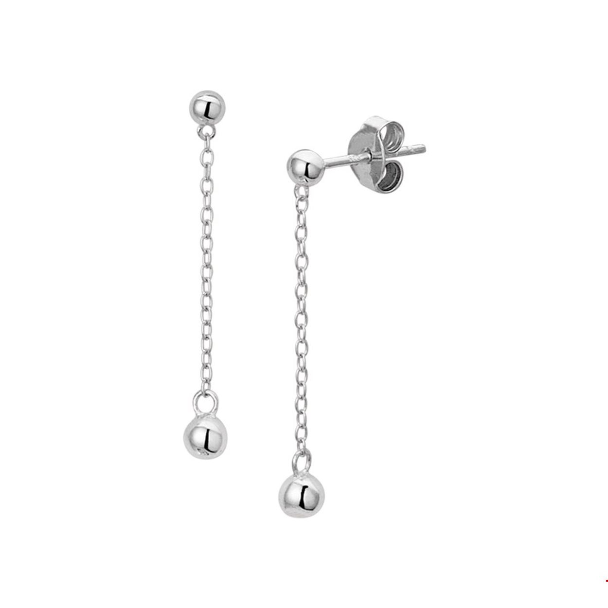 Beschrijving: Gerhodineerd zilveren oorhangers uitgevoerd met bolletjes van 3.5mm welke met elkaar verbonden zijn door een anker schakel. De totale lengte van de oorhangers is 3cm. 
Verpakt per: 1
Doelgroep: dames
Hoogte: 30 mm