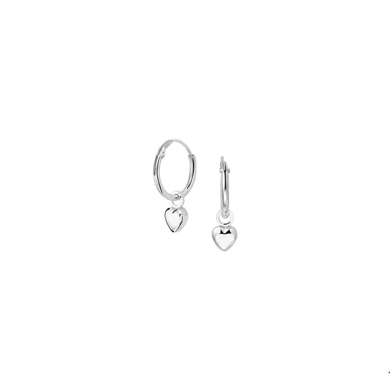 Gerhodineerd zilveren oorringen met een afmeting van 12x1.5mm uitgevoerd met een hart van 5x5mm. Tip: Leuk om kado te geven aan je geliefde of dierbare!. Info: Gerhodineerd zilver is door de rhodiumlaag beter bestand tegen verkleuren en krassen.