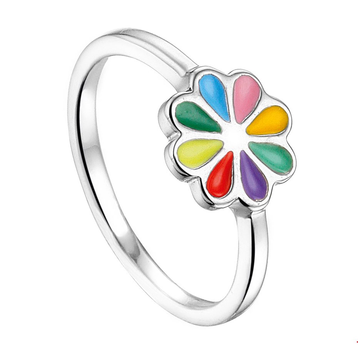 Zilveren ring met gekleurde bloem