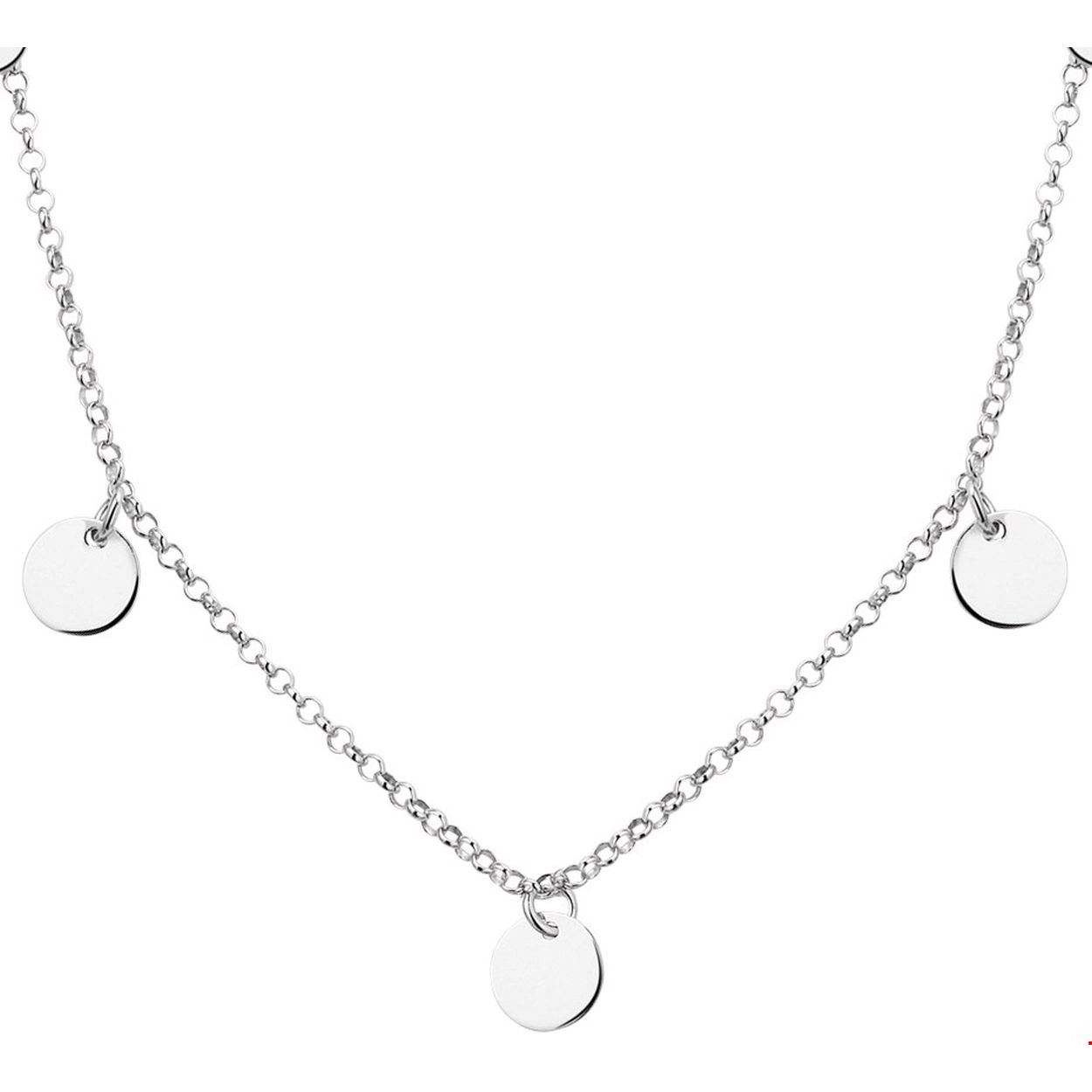 Stijlvol gerhodineerd zilveren Jasseron collier uitgevoerd met ronde hangers met een diameter van 8mm. Het collier heeft draaglengtes van 40 42 en 44cm. De schakelbreedte is 2mm. Het collier is te combineren met bijpassende sieraden uit onze collectie. INFO:  Gerhodineerd zilver is door de rhodiumlaag beter bestand tegen verkleuren en krassen.
Verpakt per: 1
Doelgroep: dames
Kortste lengte: 40 cm
Langste lengte: 44 cm