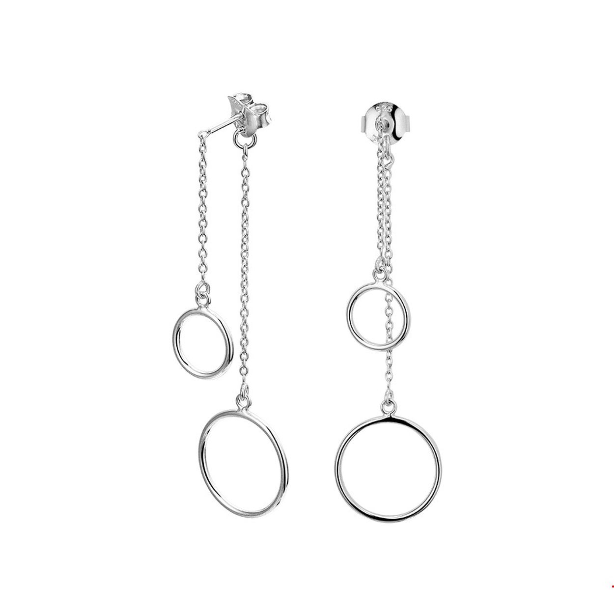 Beschrijving: Trendy gerhodineerd zilveren oorhangers uitgevoerd met twee rondjes, waarbij het grote rondje achter het oor valt en het kleine rondje voor het oor zit. Het grote rondje heeft een diameter van 15mm en het kleine rondje is 9.5mm. INFO: Gerhodineerd zilver is door de rhodiumlaag beter bestand tegen verkleuren en krassen.
Verpakt per: 1
Doelgroep: dames
Hoogte: 58 mm
