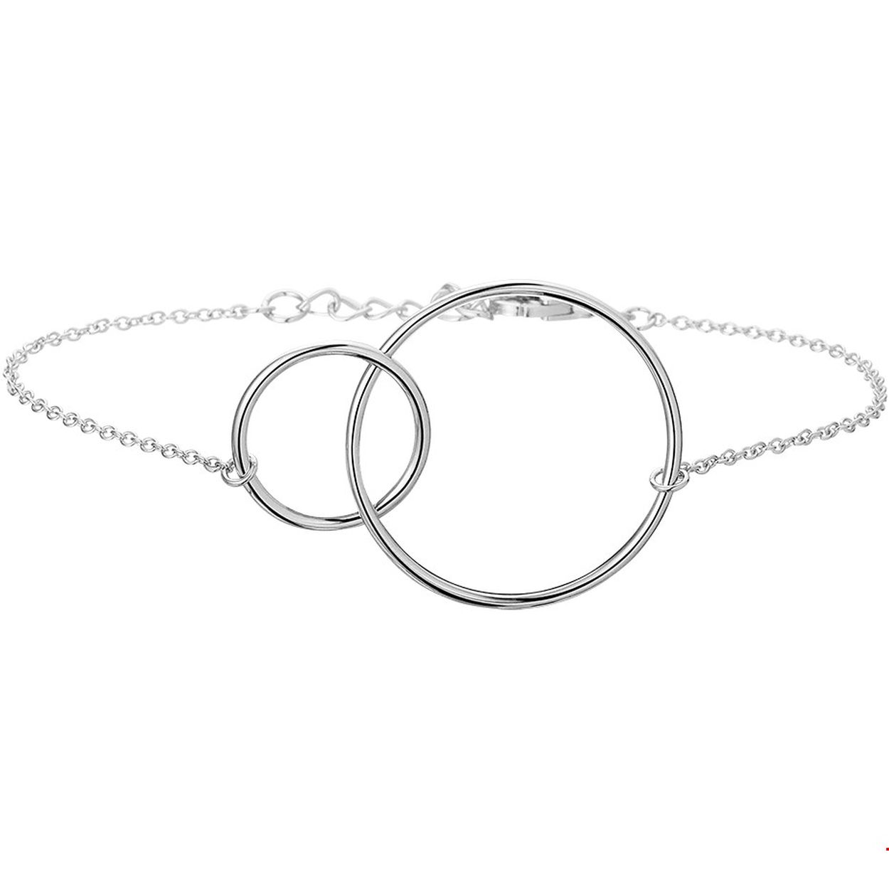 Gerhodineerd 925 zilveren anker armband met open cirkels en een stevige karabijn sluiting. De lengte bedraagt 16.5cm met 2.5cm extensie en de schakelbreedte is 1.3mm. De ringen hebben diameters van 15 en 25mm. Tip: Combineer deze armband met bijpassende sieraden uit onze collectie en maak een trendy en hippe set!