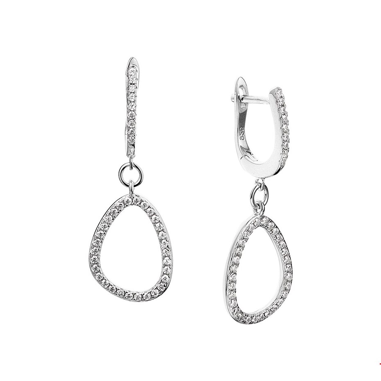 Beschrijving: Chique gerhodineerd zilveren klapcreolen met hangers die zijn  ingelegd met een luxe rij van briljant geslepen zirkonia. De klapcreolen hebben een hoogte van 13mm. INFO: Gerhodineerd zilver is door de rhodiumlaag beter bestand tegen verkleuren en krassen.
Doelgroep: dames
Breedte: 11 mm
Hoogte: 32 mm
Zetting: entourage (rijzetting)