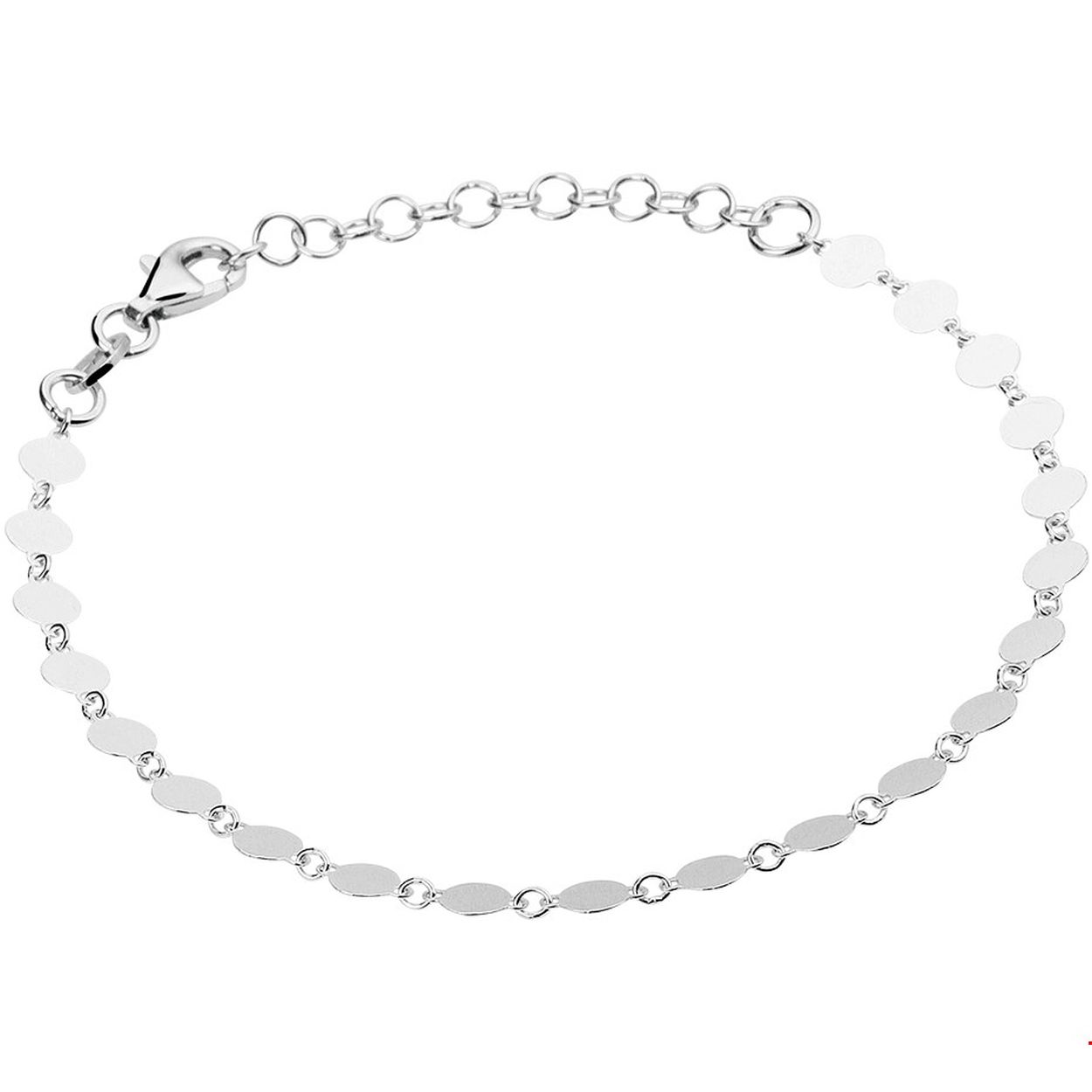 Deze trendy gerhodineerd zilveren armband heeft een draaglengte van 16cm met een extensie van 3cm. De armband is uitgevoerd met rondjes van 4mm. Info: Gerhodineerd zilver is door de rhodiumlaag beter bestand tegen verkleuren en krassen.
Kortste lengte: 16 cm
Langste lengte: 19 cm