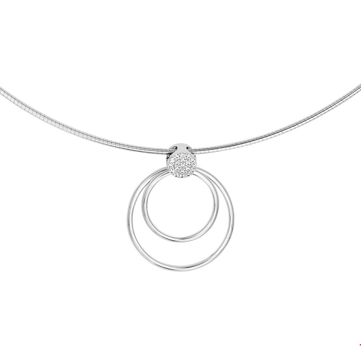 Beschrijving: Chique gerhodineerd zilveren collier uitgevoerd met een luxe pave van briljant geslepen zirkonia. De combinatie van sierlijke rondjes en schitterende zirkonia stenen maken dit sieraad tot een ware eyecatcher. Het geheel heeft een betoverend en stijlvol ontwerp. Tip: Combineer deze oorhangers met bijpassende sieraden uit onze collectie of vanuit je eigen stash!. 
Verpakt per: 1
Doelgroep: dames
Kortste lengte: 42 mm
Langste lengte: 45 mm
Hoogte: 25 mm
Zetting: pave