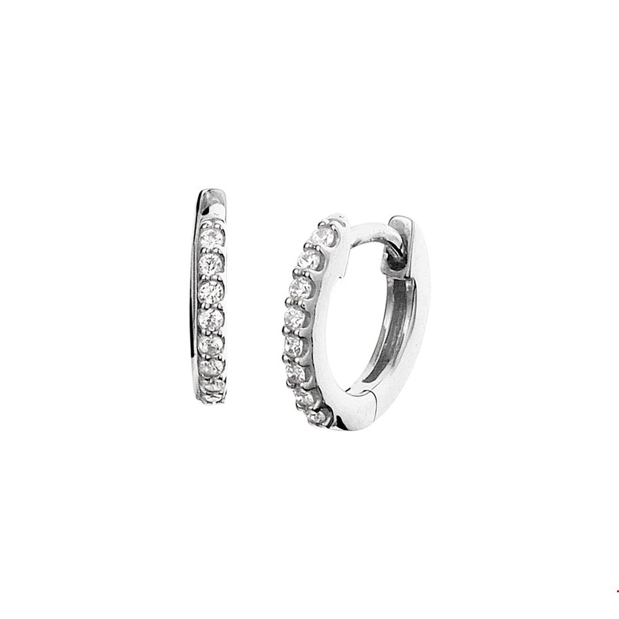 Chique gerhodineerd zilveren klapoorringen van 11.5x1.7mm uitgevoerd met een luxe rijzetting van briljant geslepen zirkonia en stevige scharnier sluiting. Tip: Combineer deze klapoorringen met sieraden uit onze collectie en creeer zo een schitterende set!.