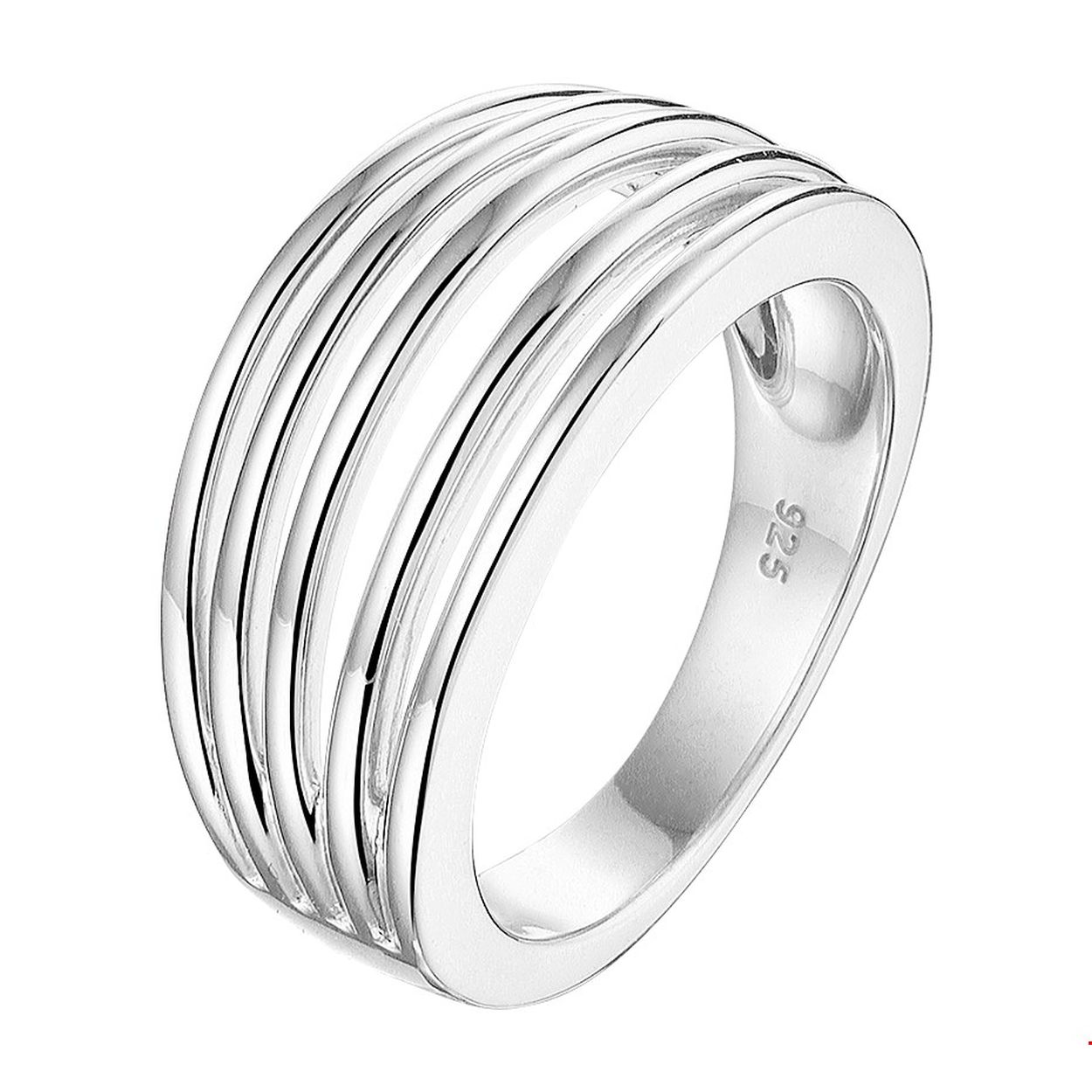 Stijlvol gerhodineerd zilveren ring van 10.5mm breed in uniek design welke garant staat voor een schitterende uitstraling. Deze ring kan niemand ontgaan de combinatie van opengewerkt zilver en de breedte maken deze ring een echte eyecatcher.