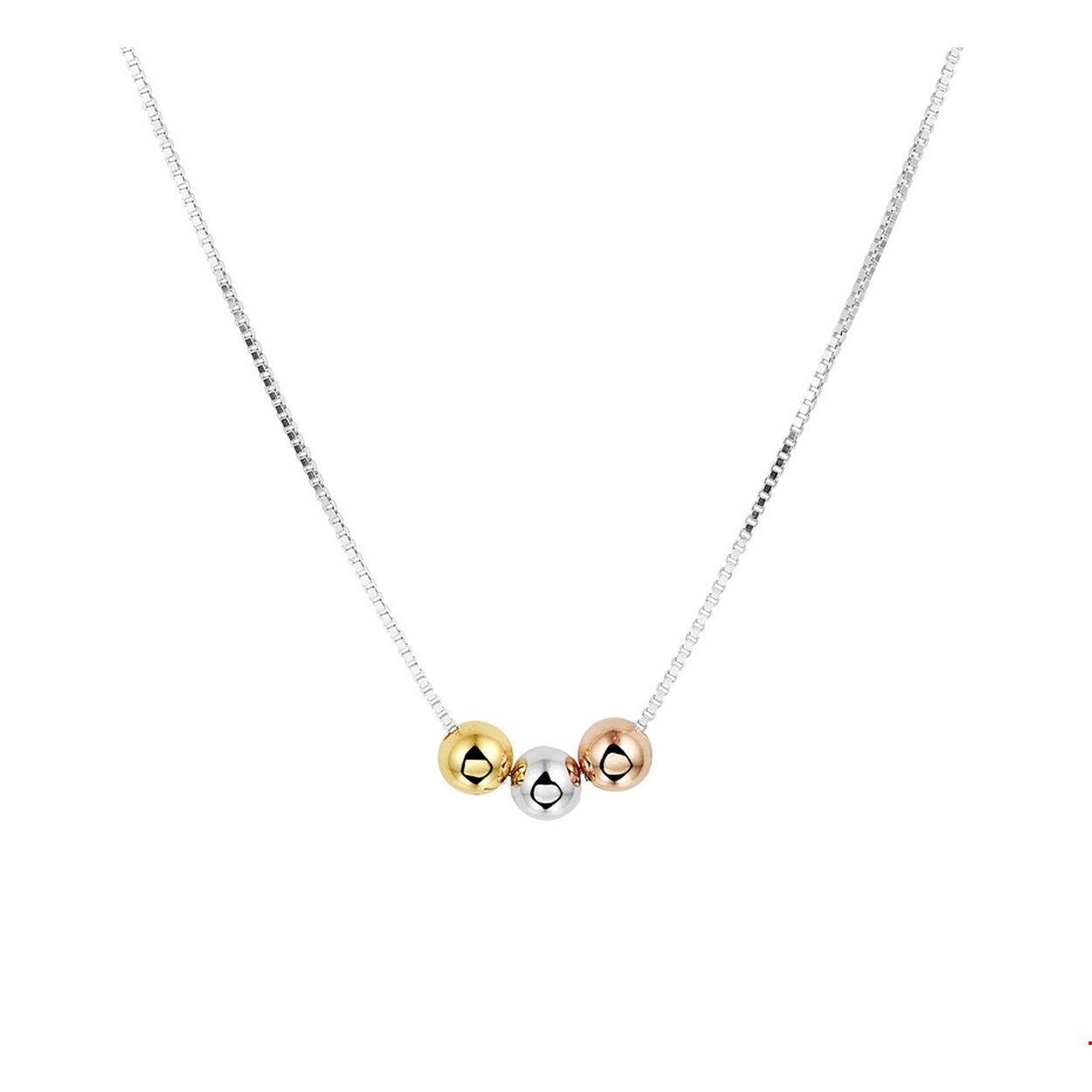 Beschrijving: Trendy gerhodineerd zilveren collier met een draaglente van 40cm en een extensie van 5cm. Uitgevoerd met bolletjes in tricolor plating van 5mm en met een karabijn sluiting.
Verpakt per: 1
Doelgroep: dames
Kortste lengte: 40 mm
Langste lengte: 45 mm