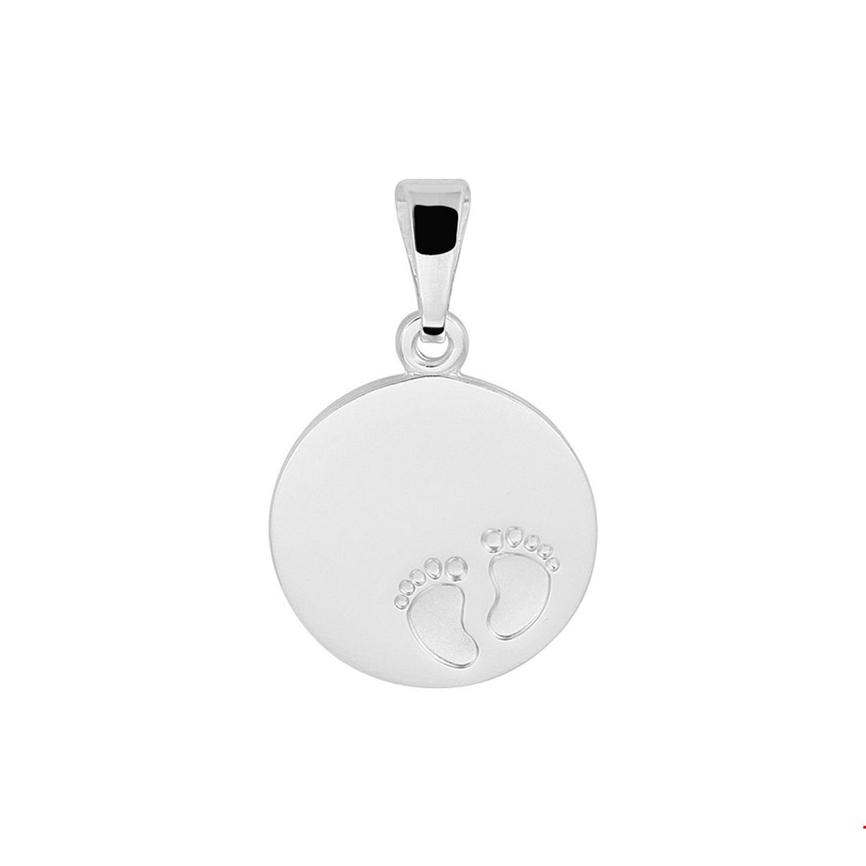 Beschrijving: Gerhodineerd zilveren graveerhanger met baby voetjes uitgevoerd met een stevig hangoog. De hanger heeft een diameter van 12.5mm. Tip: Deze hanger is te combineren met bijpassende colliers uit onze collectie! 
Doelgroep: unisex