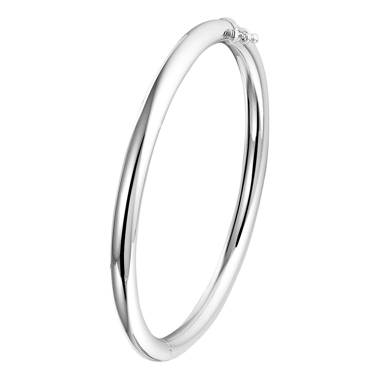 Gerhodineerd zilveren bangle armband  met een ronde buis buis van 5mm en een stevige scharnier-sluiting. Door de eenvoud en het verfijnde ontwerp kan deze bangle armband  perfect worden gedragen met andere sieraden. Info: Gerhodineerd zilver is door de rhodiumlaag beter bestand tegen verkleuren en krassen.
Verpakt per: 1

Breedte: 5 mm