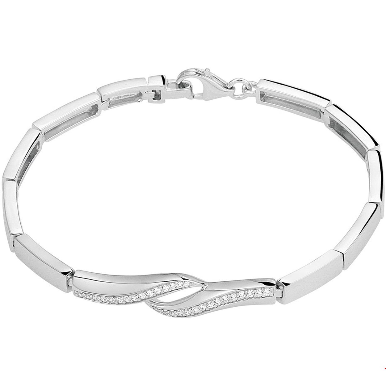Zilveren Schakel Armband met Zirkonia 18,5 cm
