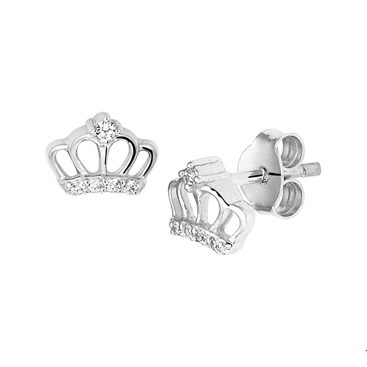 Schattige gerhodineerd zilveren oorknoppen in de vorm van een kroontje met een afmeting van 6.5x7.5mm. Uitgevoerd met schitterende zirkonia en een stevige poussette sluiting. 