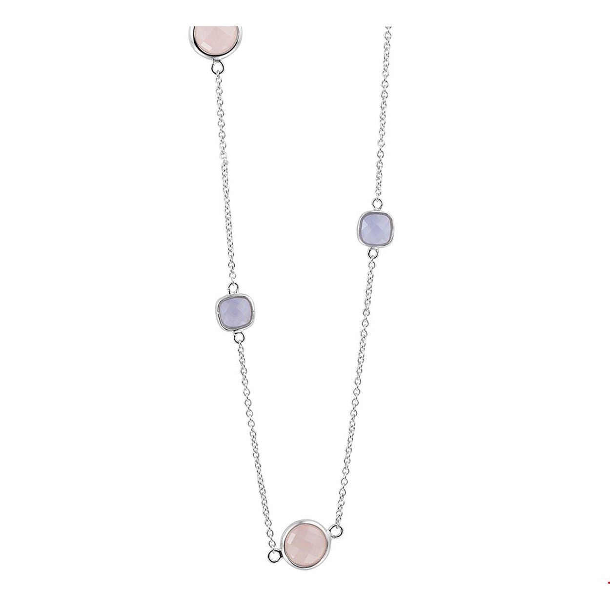 Gerhodineerd zilveren collier uitgevoerd met blauw en roze synthetische kwarts. Het collier heeft een draaglengte van 42cm met een extensie van 3cm en is uitgevoerd met een stevige karabijn sluiting. Tip: Leuk om kado te geven! Info: Gerhodineerd zilver is door de rhodiumlaag beter bestand tegen verkleuren en krassen.
Kortste lengte: 42 mm
Langste lengte: 45 mm