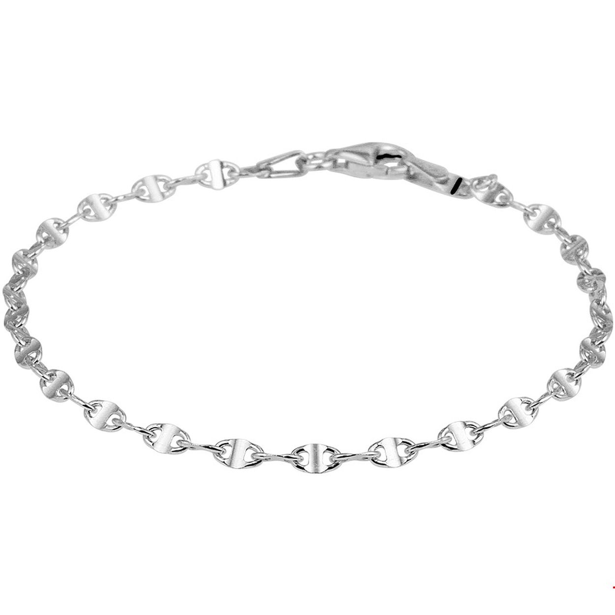 Moderne gerhodineerd zilveren armband met een anker schakel en een draaglengte van 18cm uitgevoerd met een stevig karabijn slot. Info: Gerhodineerd zilver is door de rhodiumlaag beter bestand tegen verkleuren en krassen.
Doelgroep: dames
Breedte: 2.8 mm
Langste lengte: 18 cm