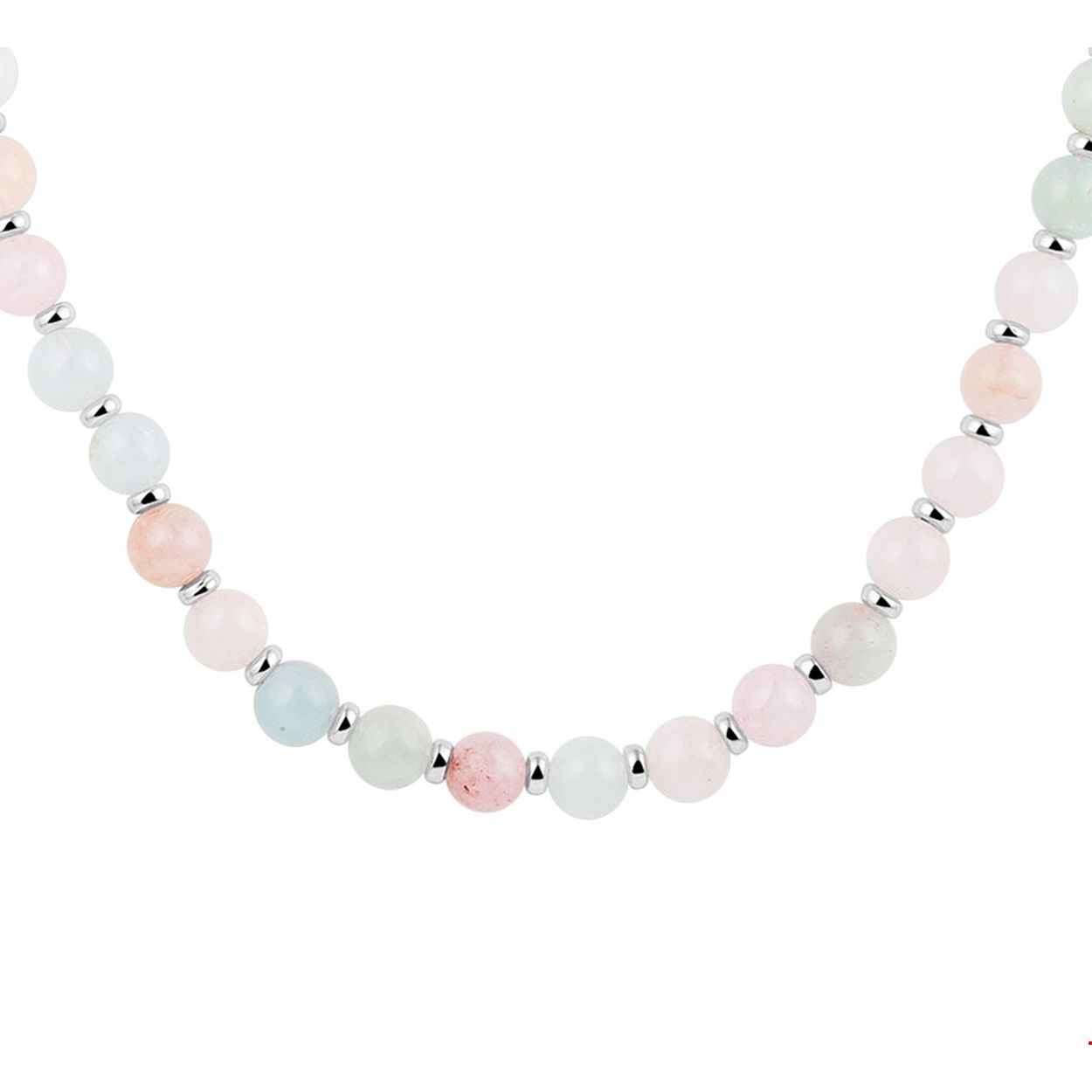 Beschrijving: Trendy gerhodineerd zilveren collier met morganiet stenen in verschillende kleuren. Het collier heeft een draaglengte van 42cm en een extensie van 3cm. Uitgevoerd met een stevige karabijn sluiting. Tip: Leuk om kado te geven! Zie je ze al stralen? 
Verpakt per: 1
Doelgroep: dames
Kortste lengte: 42 mm
Langste lengte: 45 mm