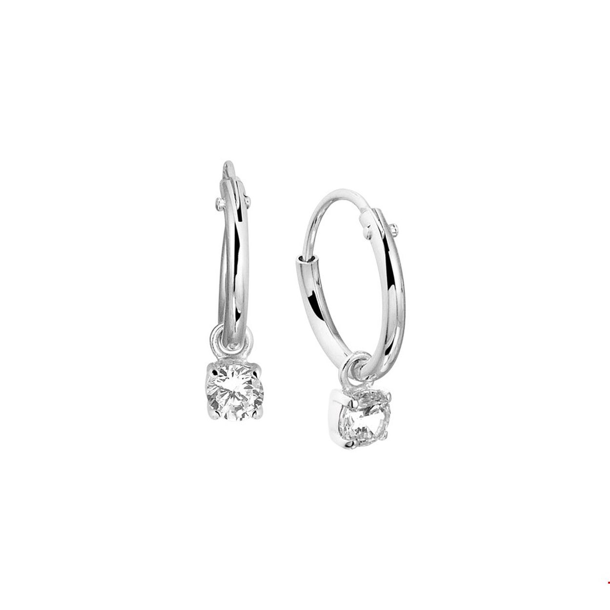 Zilveren oorringen met hanger 'zirkonium steentje in chaoten' - afmeting van 11x1.3mm met een hanger van 6x3.5mm.