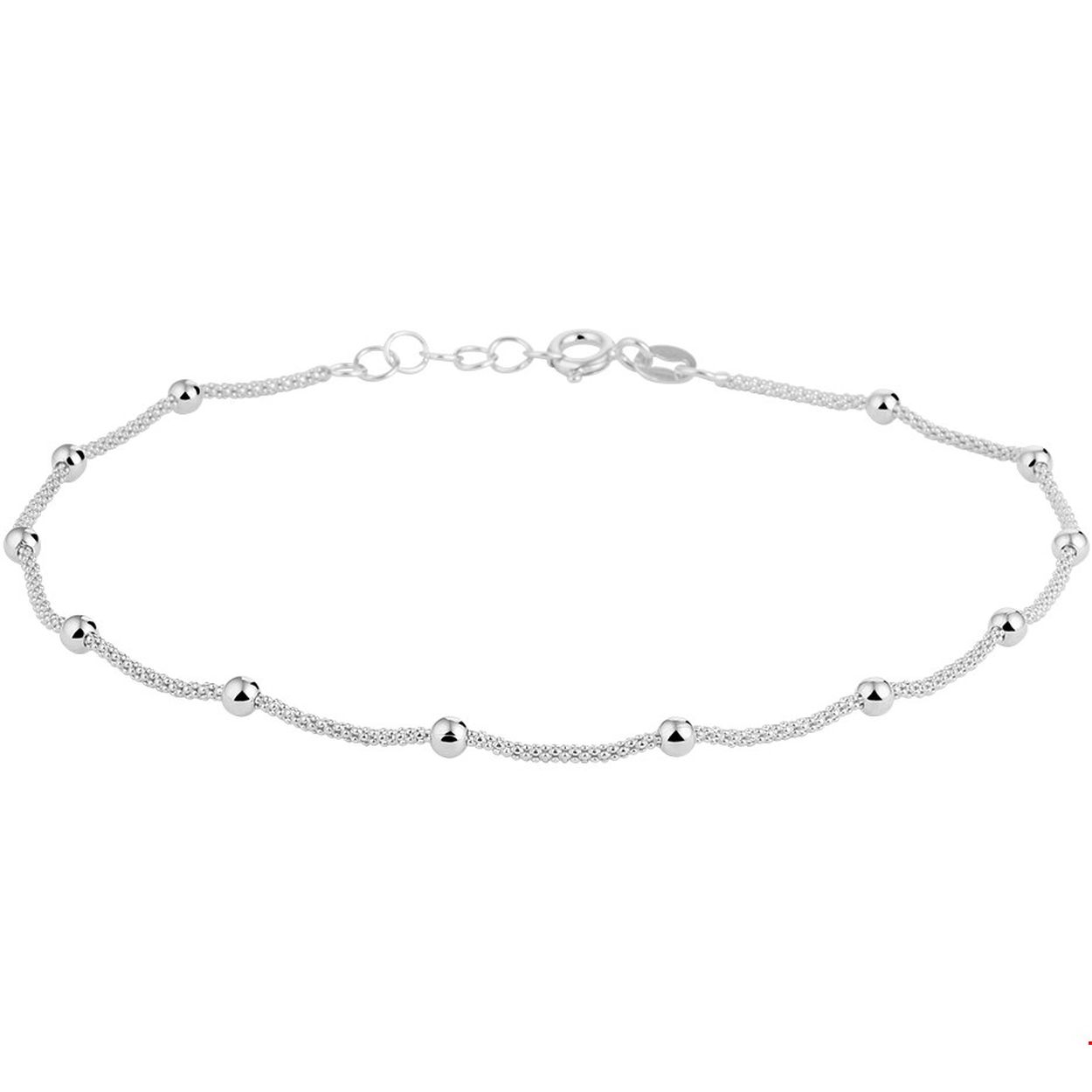 Beschrijving: Trendy gerhodineerd zilveren enkelbandje uitgevoerd met poli afgewerkte bolletjes van 3mm. Met een draaglengte van 24cm en een extensie van 2cm. Tip: Leuk om kado te geven! Info: Gerhodineerd zilver is door de rhodiumlaag beter bestand tegen verkleuren en krassen.
Doelgroep: dames
Breedte: 3 mm
Kortste lengte: 24 cm
Langste lengte: 26 cm