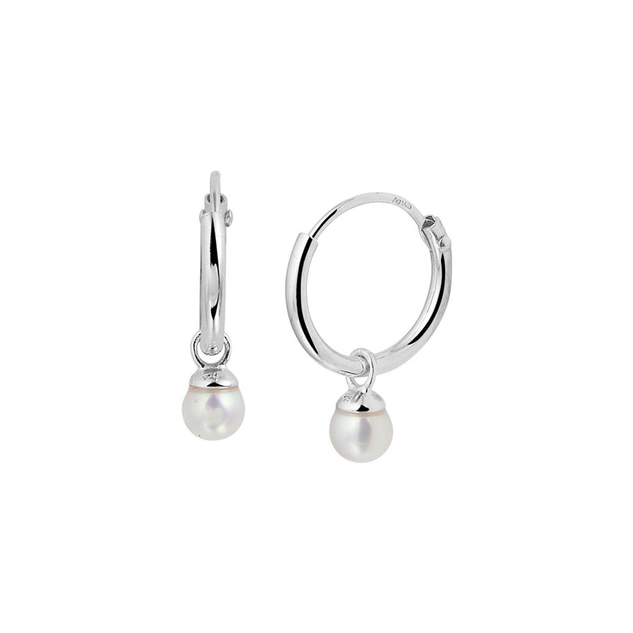 Zilveren oorringen met hanger 'zoetwaterparel van 3.5mm' - afmeting van 11x1.3mm - Breedte: 3.5 mm - Hoogte: 14 mm