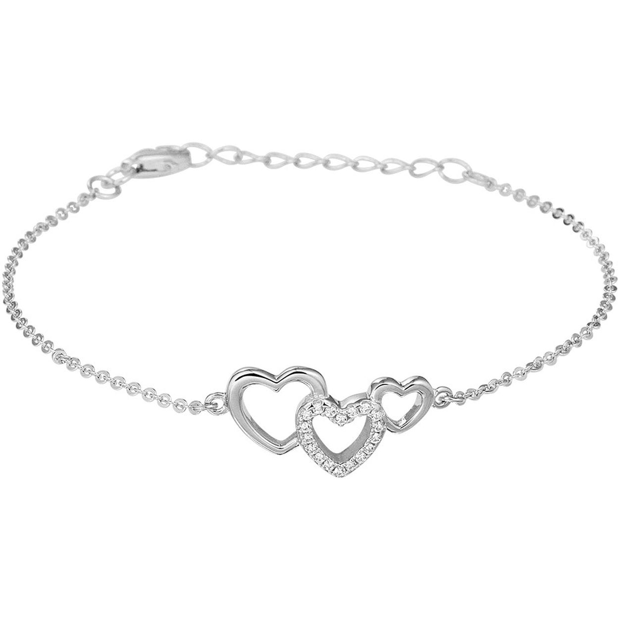 Beschrijving: Romantisch gerhodineerd zilveren armband met hartjes en schitterende zirkonia. Met een draaglengte van 16cm en een extensie van 3cm uitgevoerd met een stevige karabijn sluiting. Tip: Leuk om kado te geven! Info: Gerhodineerd zilver is door de rhodiumlaag beter bestand tegen verkleuren en krassen.
Verpakt per: 1
Doelgroep: dames
Breedte: 19 mm
Kortste lengte: 16 mm
Langste lengte: 19 mm
Hoogte: 10.5 mm