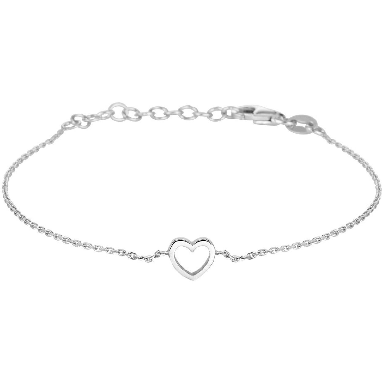 De armband is gemaakt van gerhodineerd zilver en is zilverkleurig. Het is een sieraad voor kinderen.