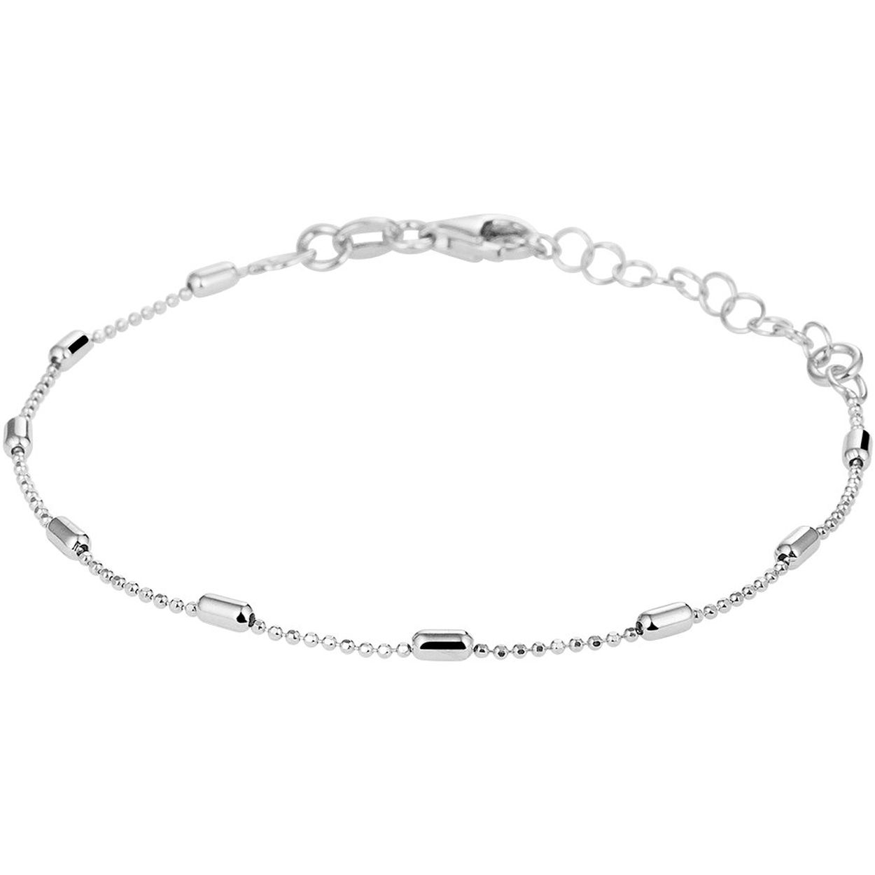 Beschrijving: Trendy gerhodineerd zilveren armband uitgevoerd met bolletjes van 1mm en staafjes van 2mm. De armband heeft een stevige karabijn sluiting en een draaglengte van 16cm met een extensie van 3cm. Tip: Combineer de armband met een bijpassend collier en maak zo een leuke set!
Doelgroep: dames
Breedte: 2 mm
Kortste lengte: 16 mm
Langste lengte: 19 mm