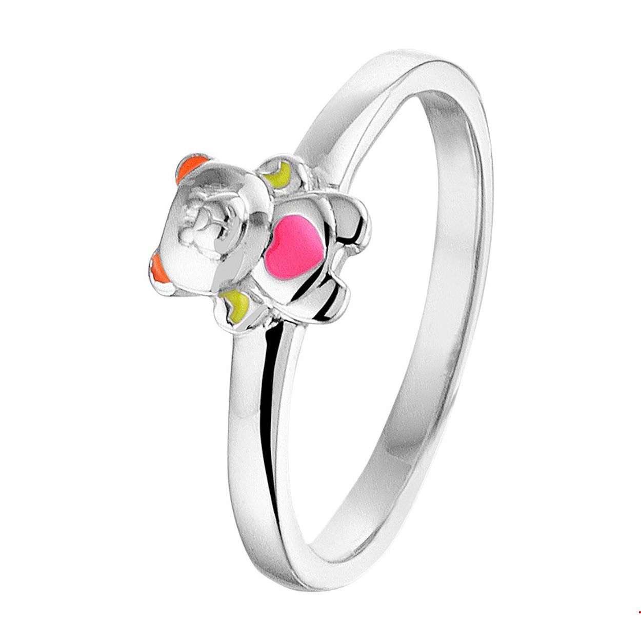 Deze schattige gerhodineerd zilveren met emaille beer ring heeft een breedte van 6.5mm. De ring is te combineren met bijpassende sieraden zodat er een leuke set van te maken is. Tip: Leuk om kado te geven aan kleine dametjes die willen stralen met schattige sieraden. Info: Gerhodineerd zilver is door de rhodiumlaag beter bestand tegen verkleuren en krassen.