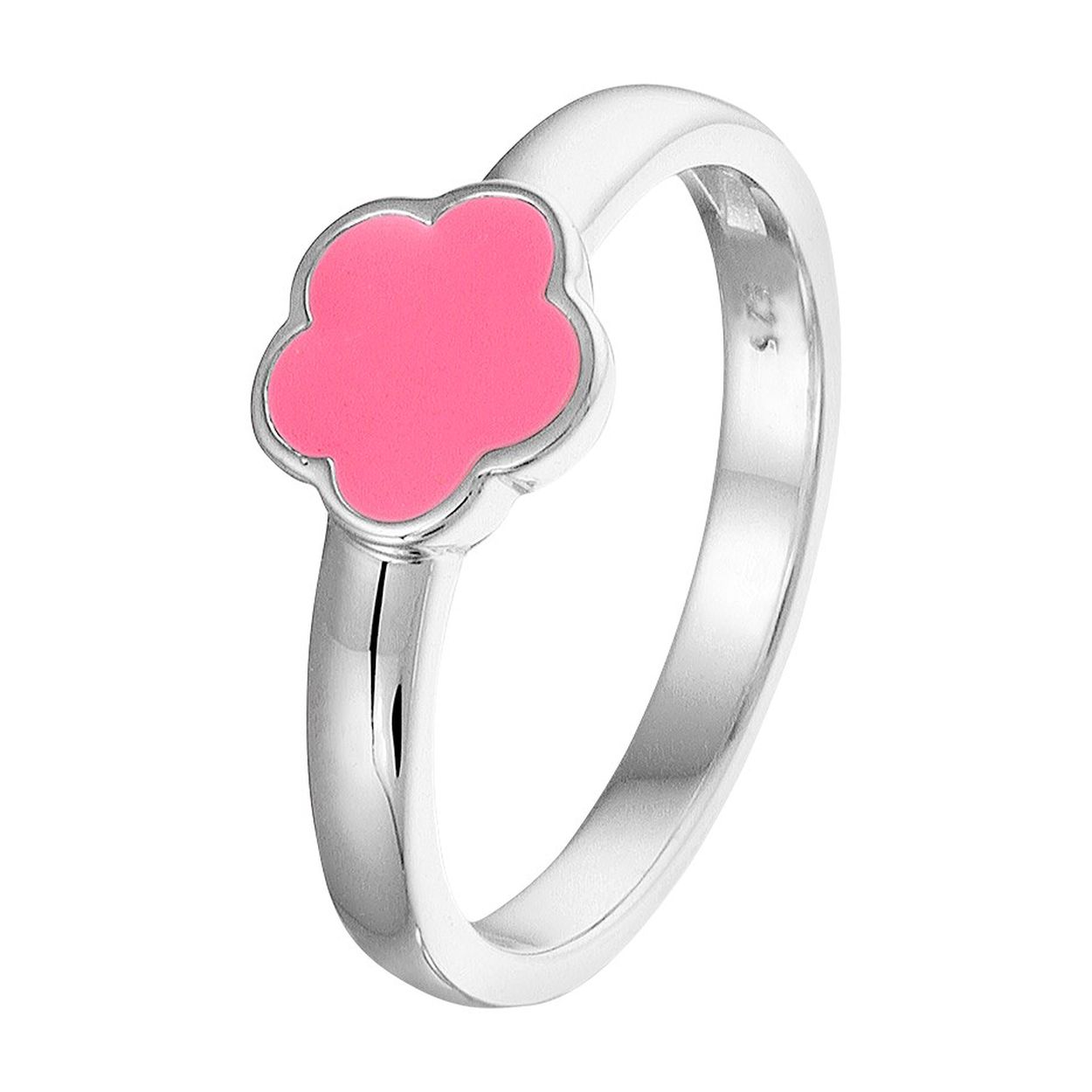 Beschrijving: Schattige gerhodineerd zilveren ring met een bloem in donkerroze emaille. De ring heeft een breedte van 6mm en is goed te combineren met bijpassende sieraden uit onze collectie. Tip: Leuk om kado te geven! Info: Gerhodineerd zilver is door de rhodiumlaag beter bestand tegen verkleuren en krassen.