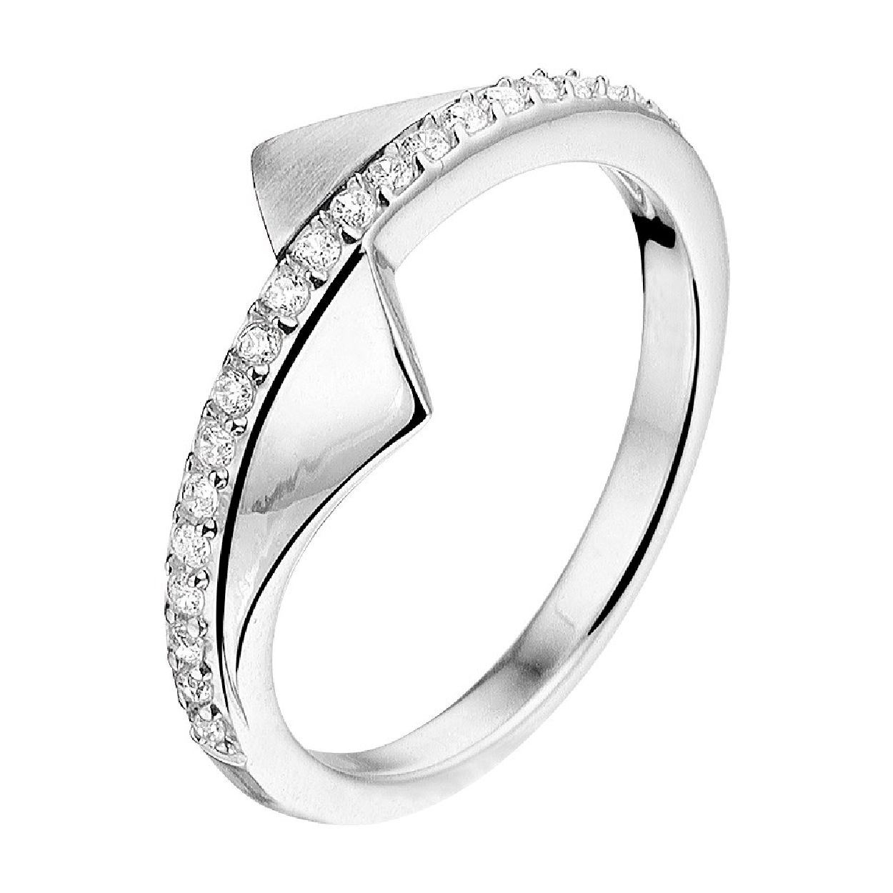 De ring is gemaakt van gerhodineerd zilver en is zilverkleurig. Het is een sieraad voor dames.