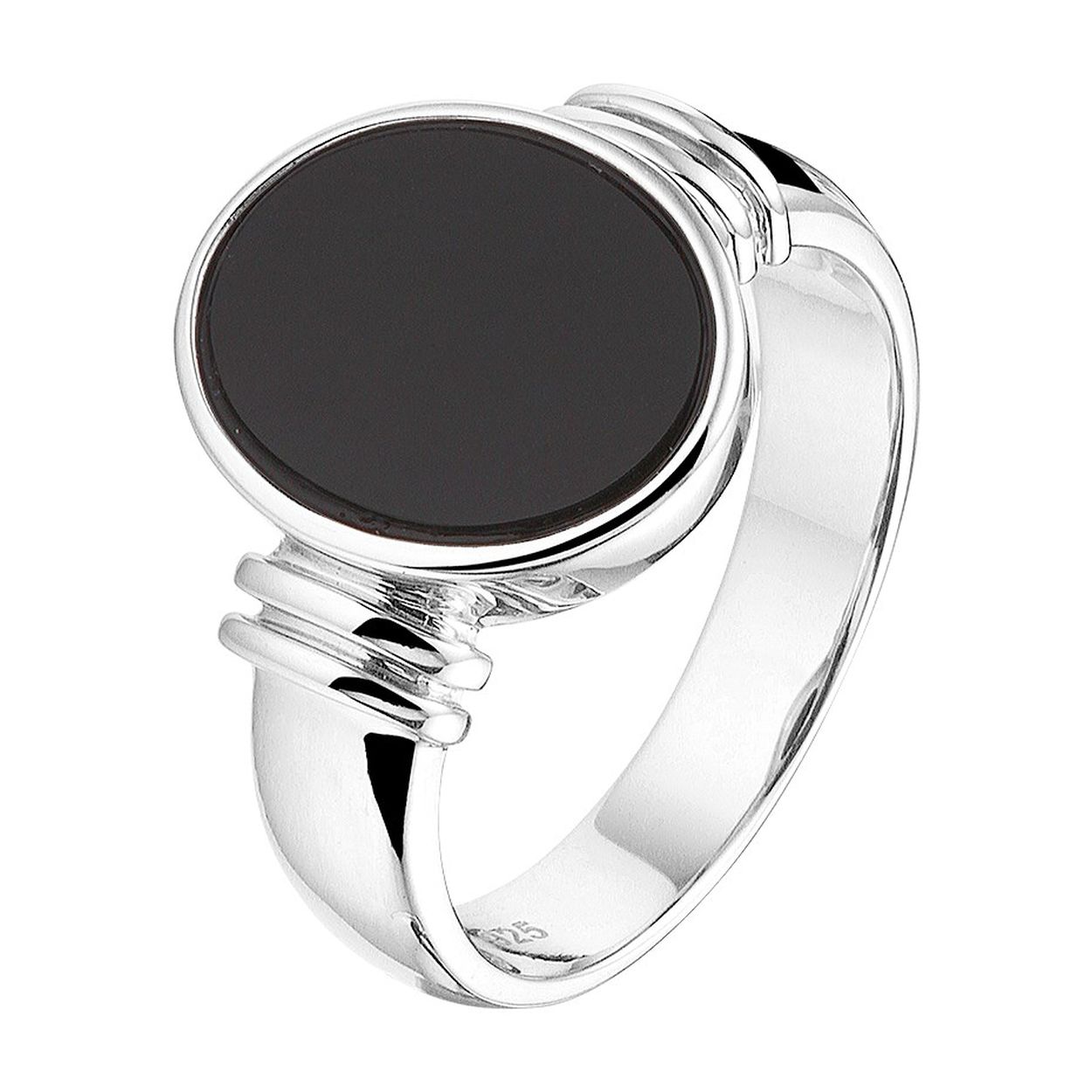 Stijlvolle gerhodineerd zilveren ring met een onyx steen en een poli afwerking. Info: Gerhodineerd zilver is door de rhodiumlaag beter bestand tegen verkleuren en krassen.