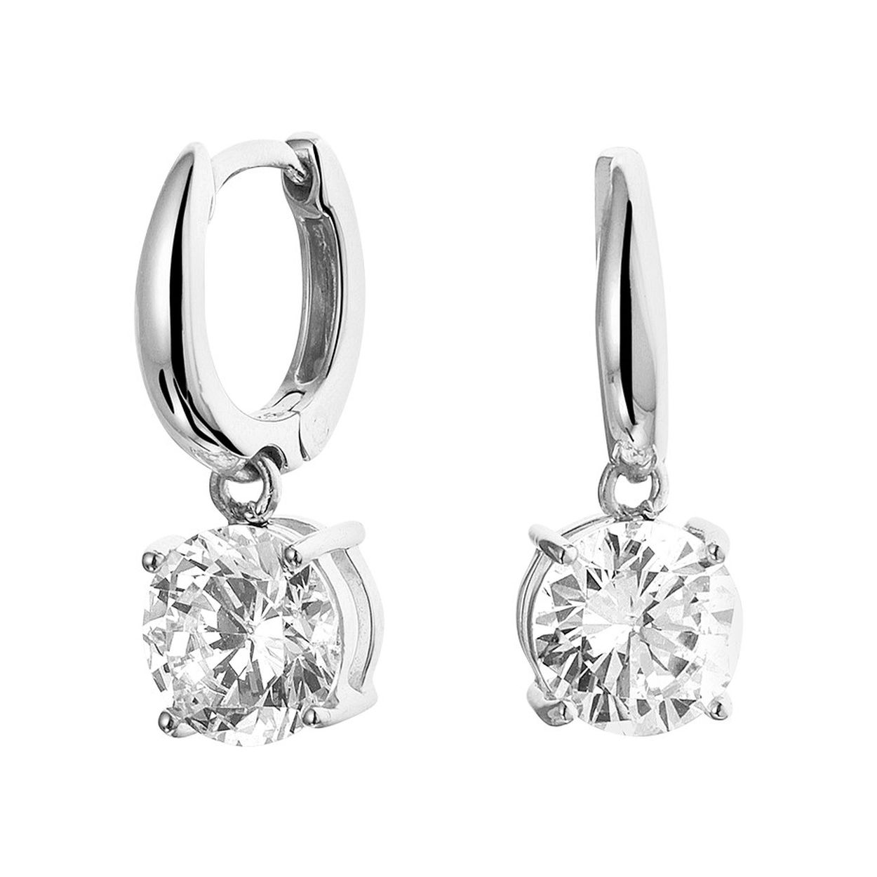 Trendy gerhodineerd zilveren klapoorringen met een heldere briljant geslepen zirkonia in een chaton. De oorringen hebben een afmeting van 12.5x2.5mm en met de hanger een totale hoogte van 22mm. Tip: Leuk om kado te geven! De klapoorringen zijn een ware musthave!