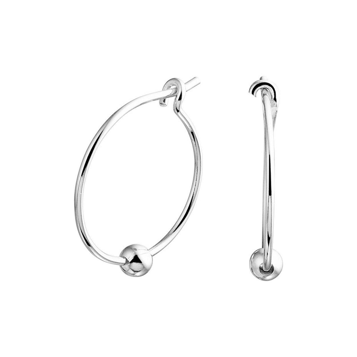 Trendy gerhodineerd zilveren oorringen met een afmeting van 15x0.8mm uitgevoerd met een poli afgewerkt bolletje van 3mm. Info: Gerhodineerd zilver is door de rhodiumlaag beter bestand tegen verkleuren en krassen.
